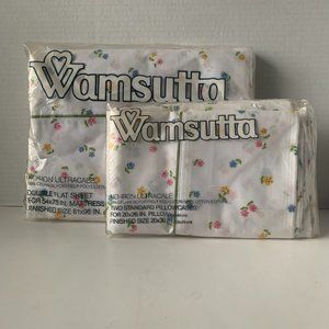 Vintage 1970s Wamsutta Country Flowers Double Flat Sheet 2 Pillow Cases - NIP